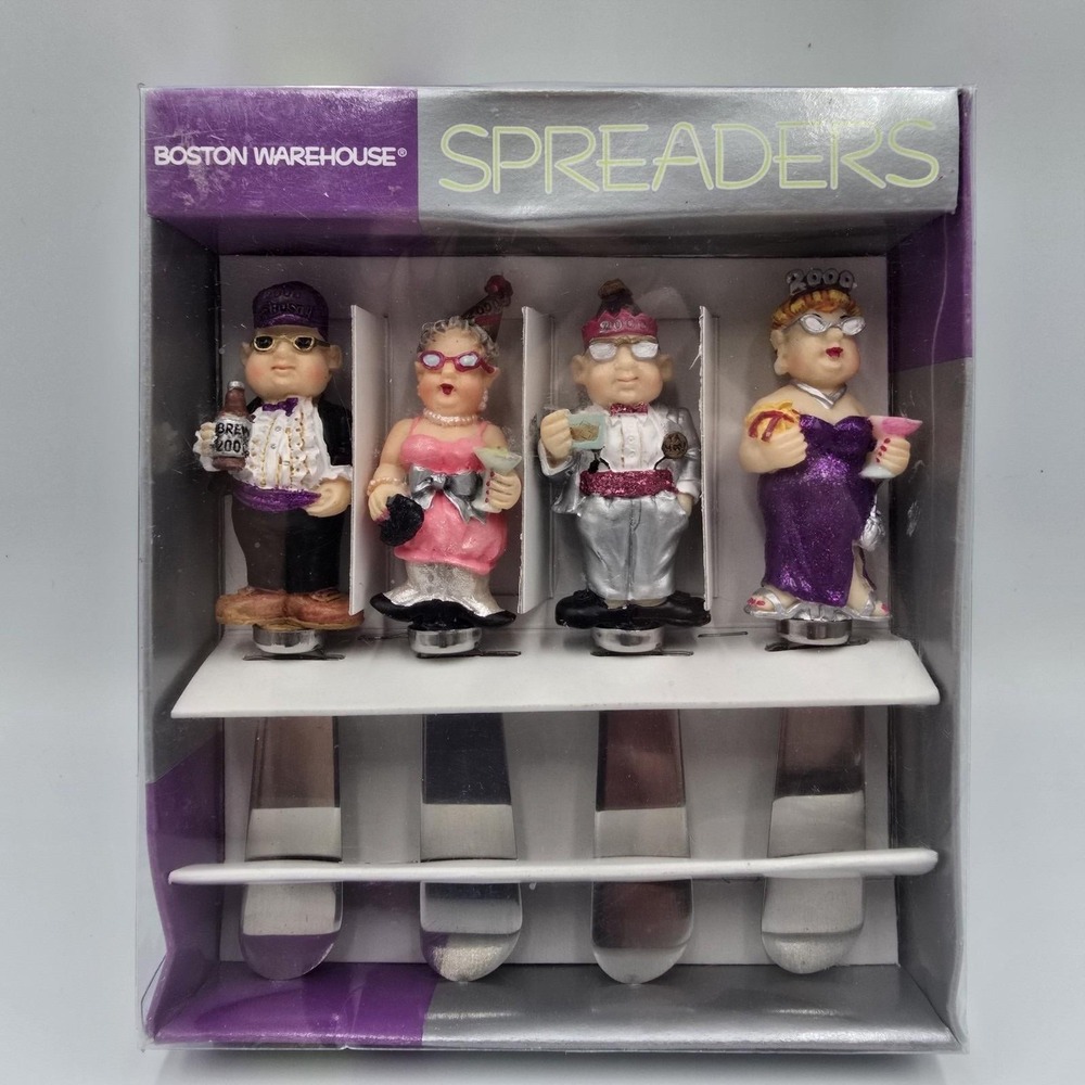 Boston Warehouse 2000 or Bust Cheese Spreaders Set 4 Y2K Vintage 1999